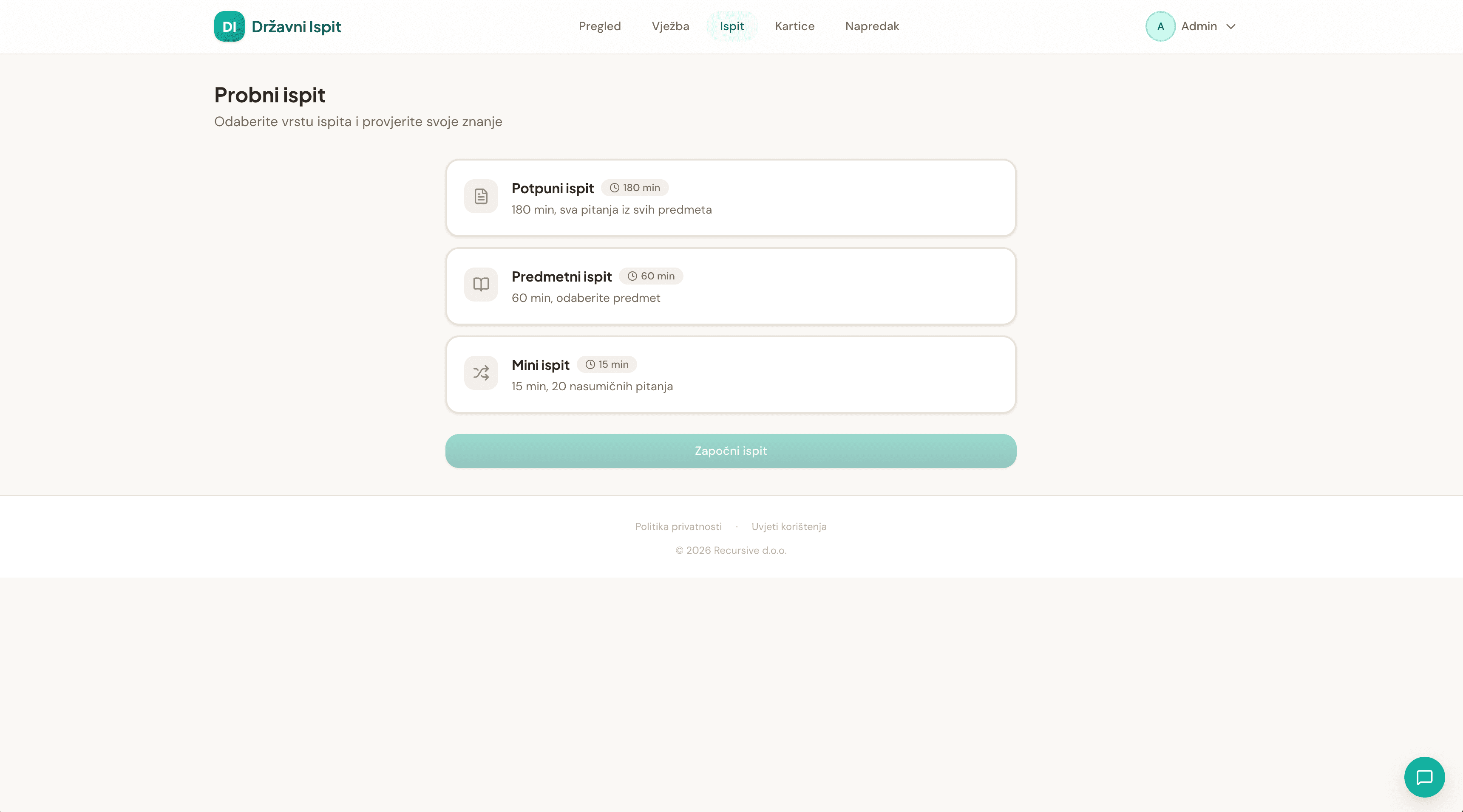 Probni ispit u realnim uvjetima